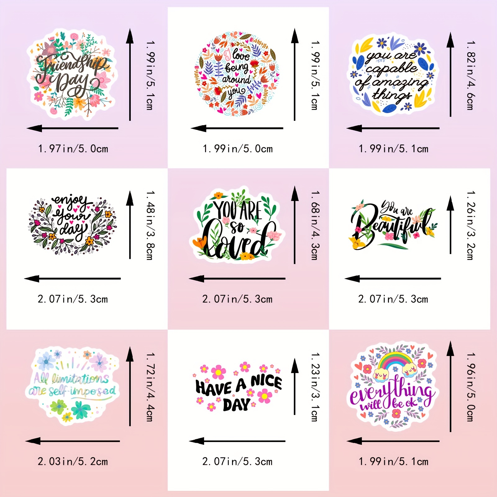 Inspirational Word Stickers English Slogan Colorful Flowers - Temu