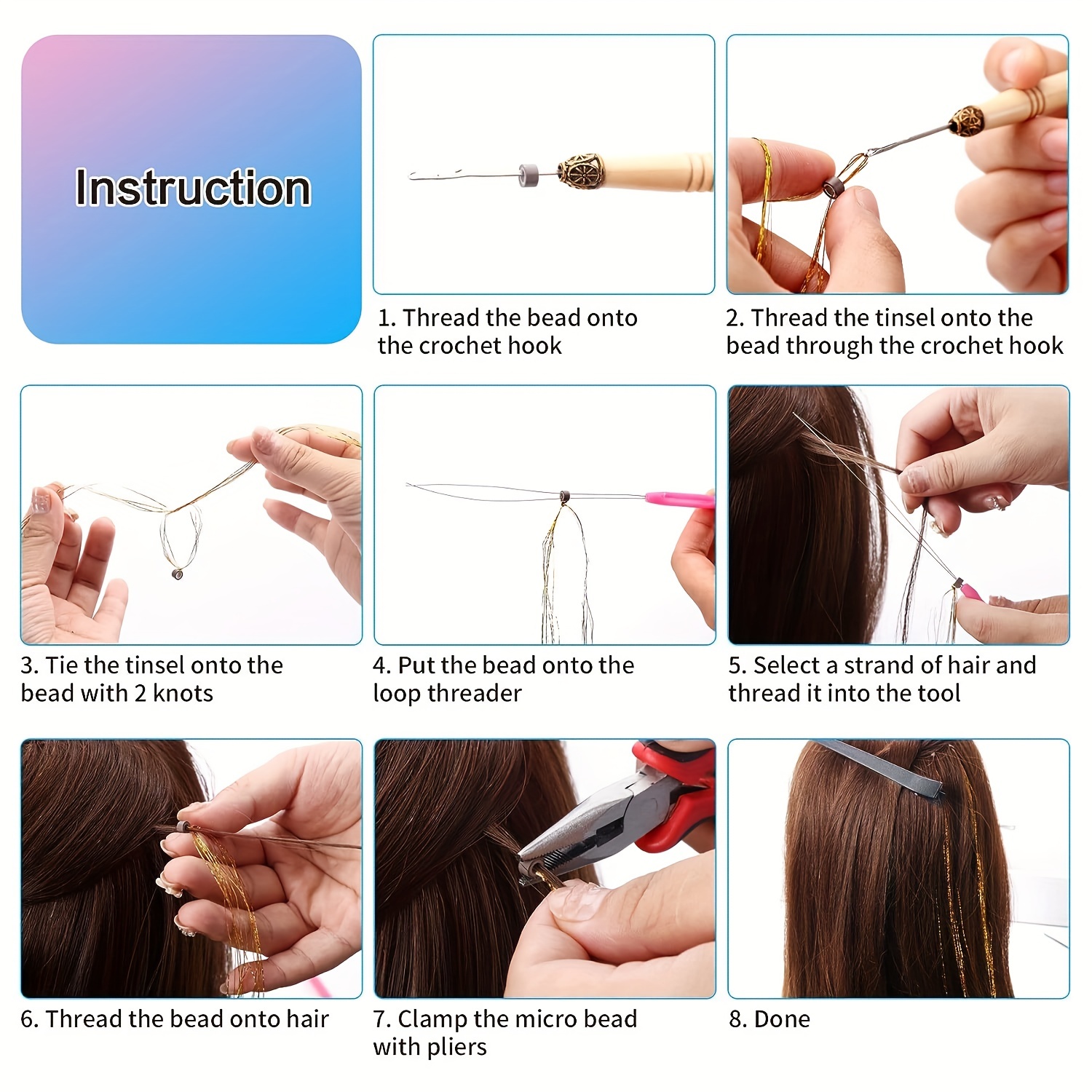 Hair Tinsel Kit With Tools Fairy Hair Tinsel Hair Extensions