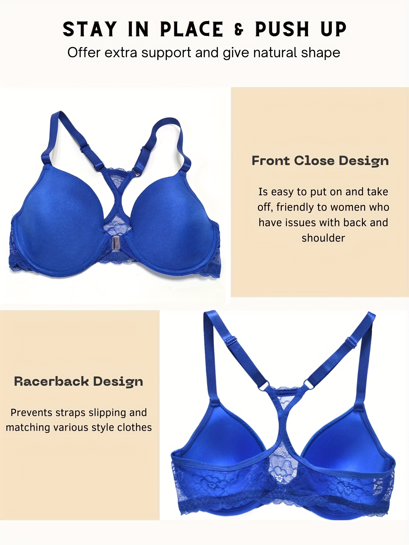 Plusfreeee Front Closure Racerback Bra Thick Padded Push Up Add 2