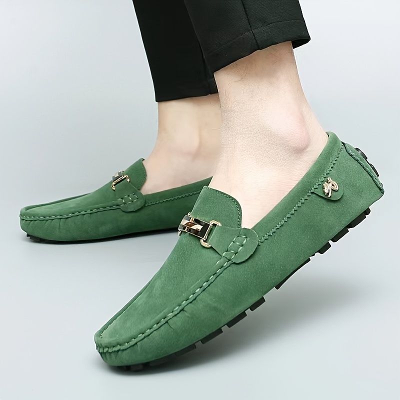 Men's Moccasin Loafer Shoes With Metallic Decor, Comfy Non-slip Slip On Shoes, Men's Shoes, Spring And Summer