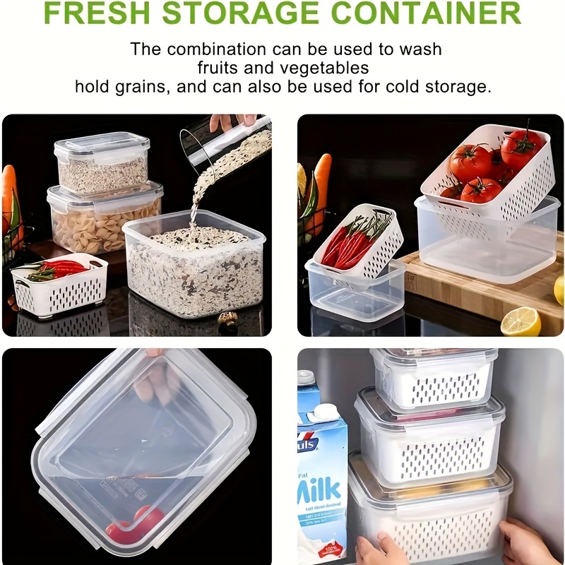 1pc Fruit Storage Container With Lid, Strainer Basket And Reusable