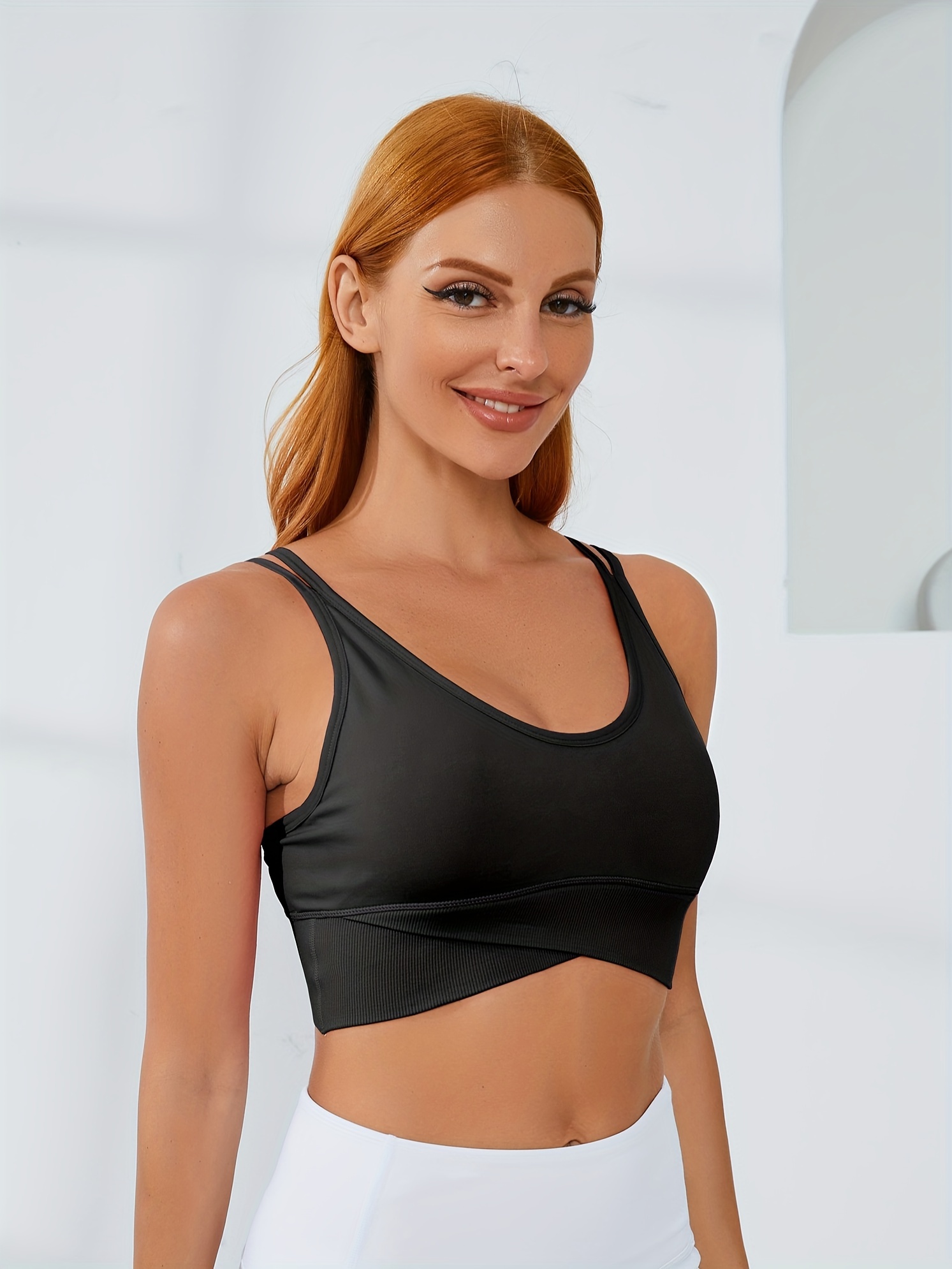 Sexy High Stretch Workout Bra: Solid Color Criss Cross Cami - Temu