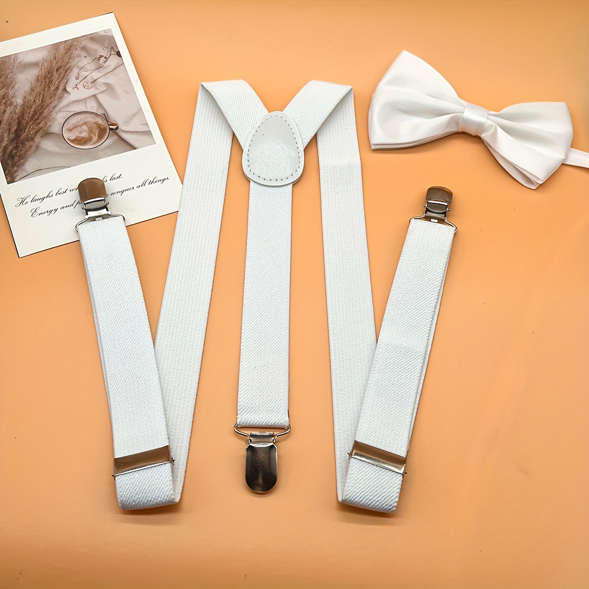 

2pcs Men's Plain Color Casual Bow Tie + Suspender Set, Men's Clothes Accessories, Ideal Choice For Gifts
