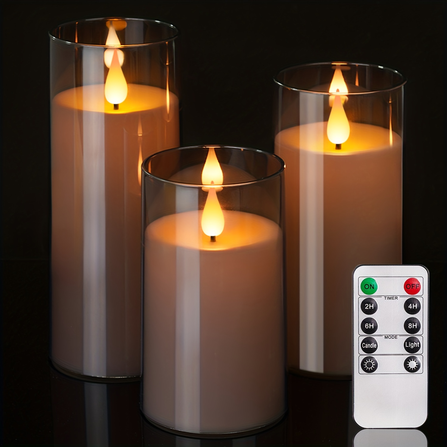 3PCS Bougies LED Flamme Vacillante, avec Télécommande Timer, 7
