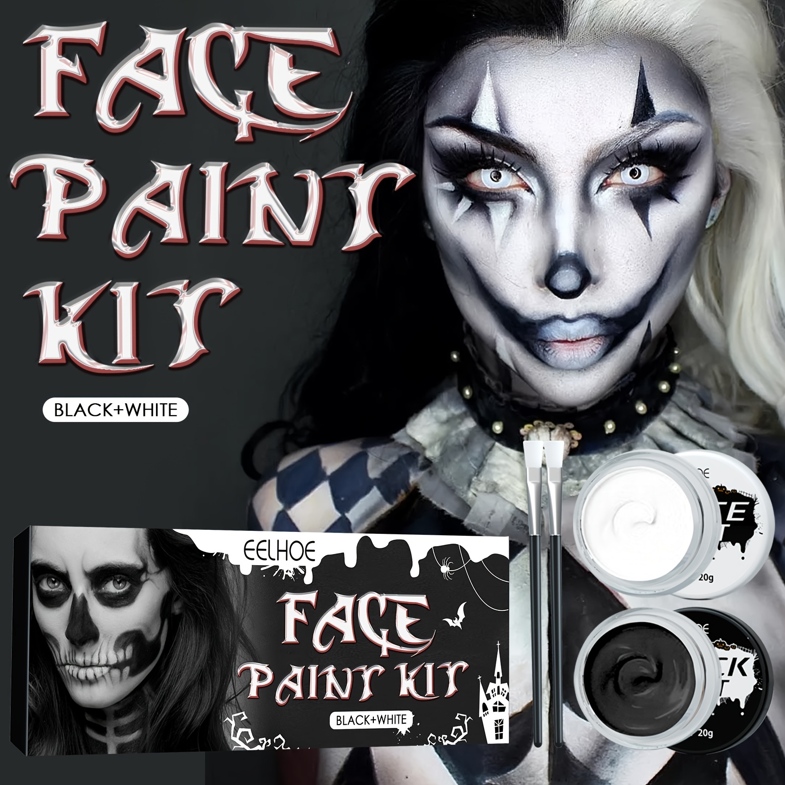 Halloween Face Paint Black And White Body Painting Kit Makeup Set For Party  Cosplay Clown Skull Ghost