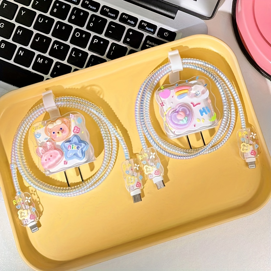 

Cartoon Cute Accessories Charger Protective 4pcs/set Suitable For Iphone