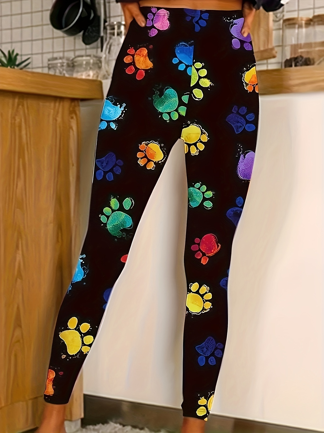 Cow Print Skinny Leggings Casual Elastic Waist Stretchy - Temu