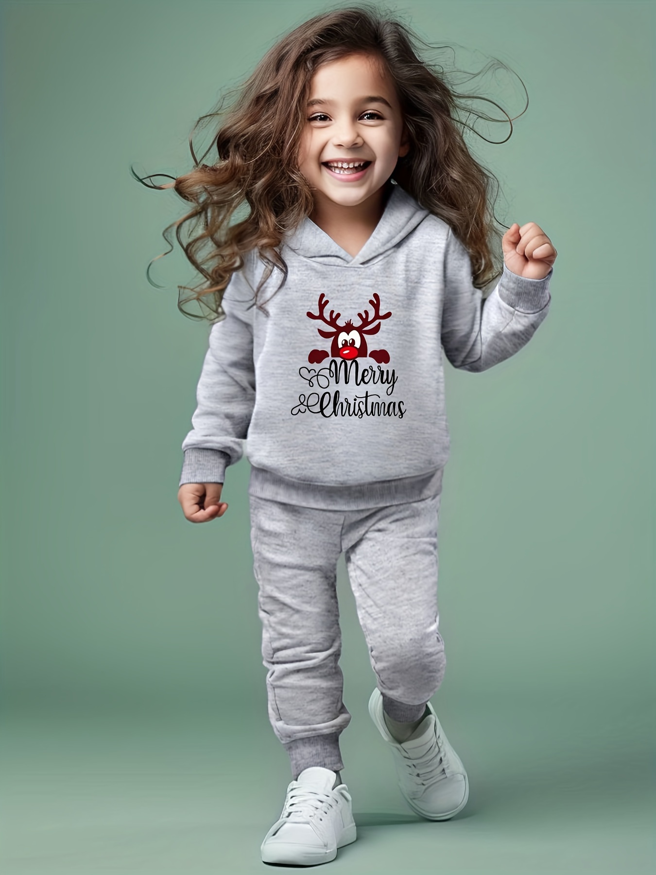 Conjunto de piezas de suéter con estampado de reno navideño pantalones,  ropa de niños, regalo de Navidad para niñas otoño