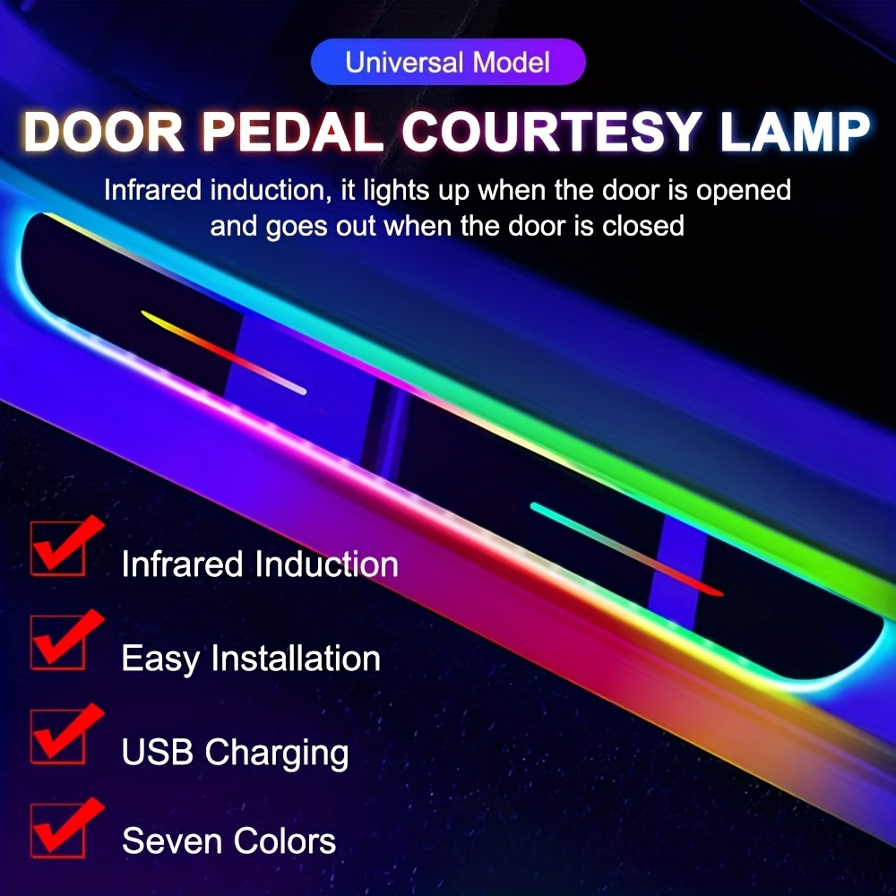 4Pcs Free Customization LED Door Sill Lights Wiring-Free Car Pedal Pathway  Lights, 28 Preset Lighting Colors, Auto-Sensing, Wireless Car Door Welcome