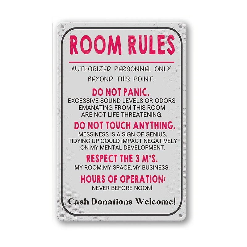Cool & Fun Metal Tin Sign - Perfect Room Rules Decor for Teen Bedrooms &  Dorms!