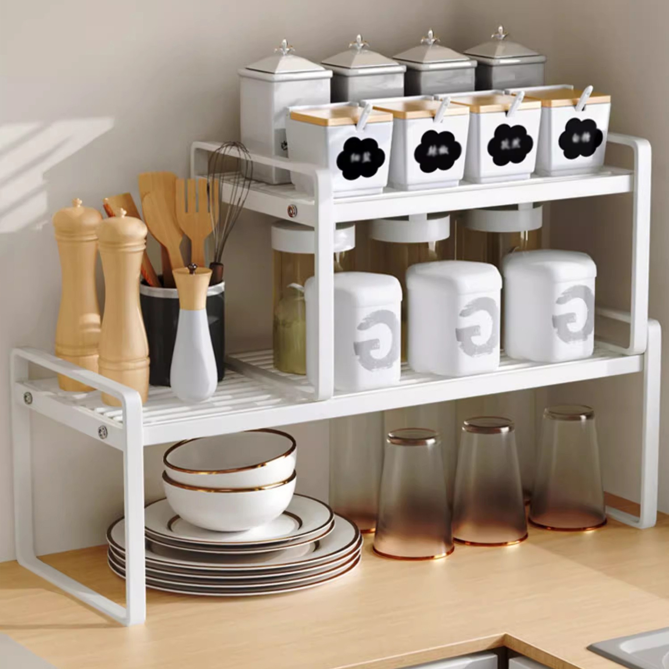 Étagère d'armoire extensible empilable armoire de cuisine comptoir étagère  organisateur de rangement cuisine placard organisateur pour assaisonnement  de vaisselle 