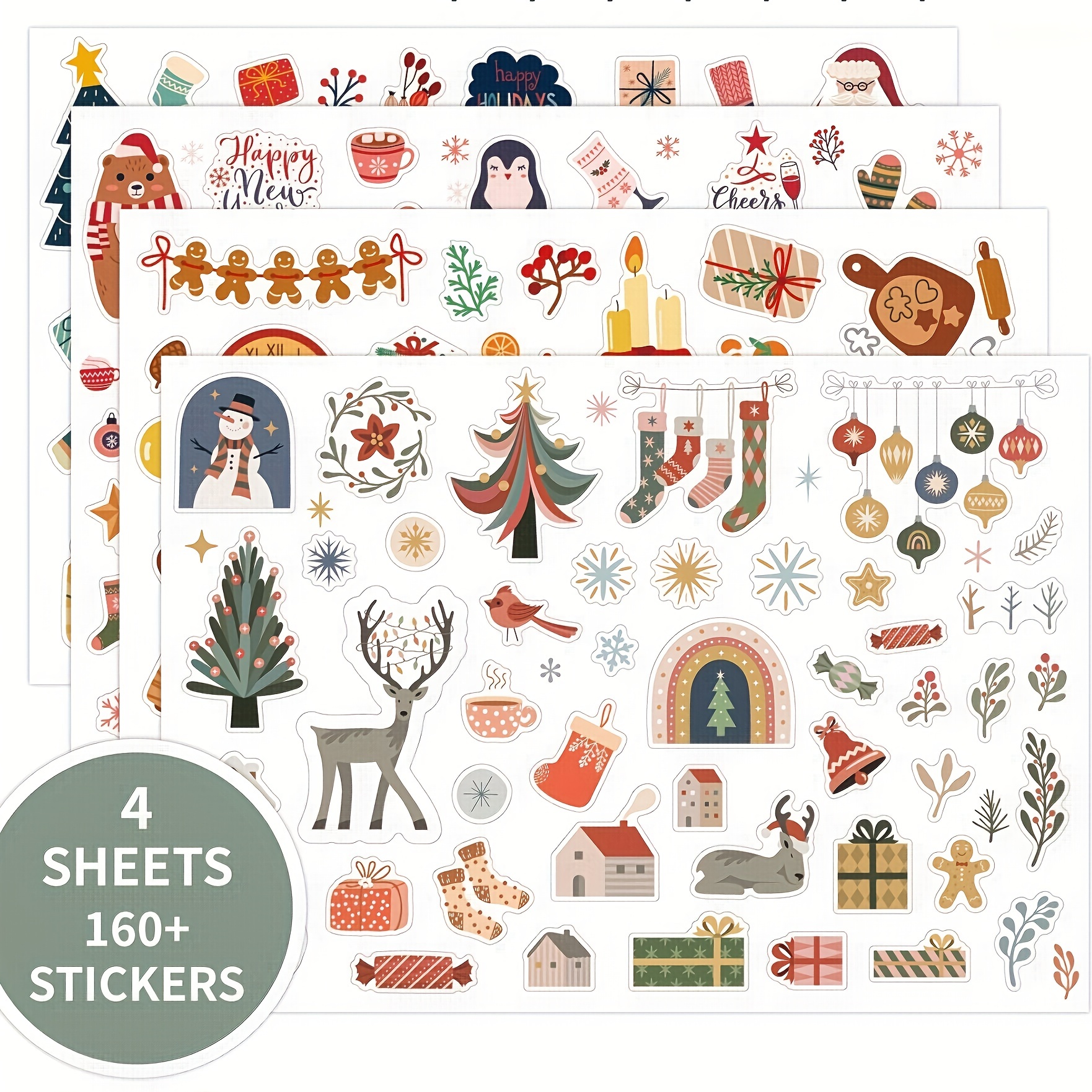 Christmas Stickers 160 Pcs Cute Merry Christmas Vinyl Stickers Funny  Christmas Holiday Stickers for Kids Teens Adults