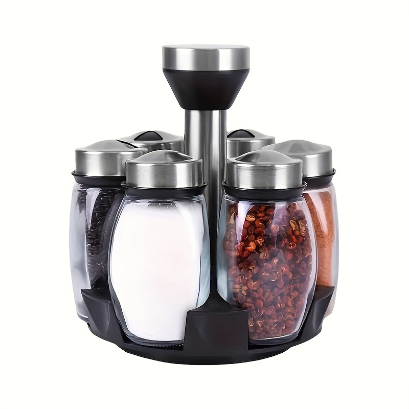 Rotating Glass Cruet 7Pcs Eco Friendly Spice Pepper Salt Shakers Condiment  Set