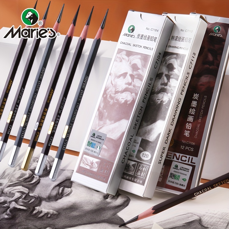 

Marie's Artist Pencils 12b/14b/16b With Intense Black Charcoal Graphite Core, Matte Pencil Set 12pcs, Professional Art Supplies For Sketching, Drawing, Shading! Suitable For Students, Art Enthusiasts,