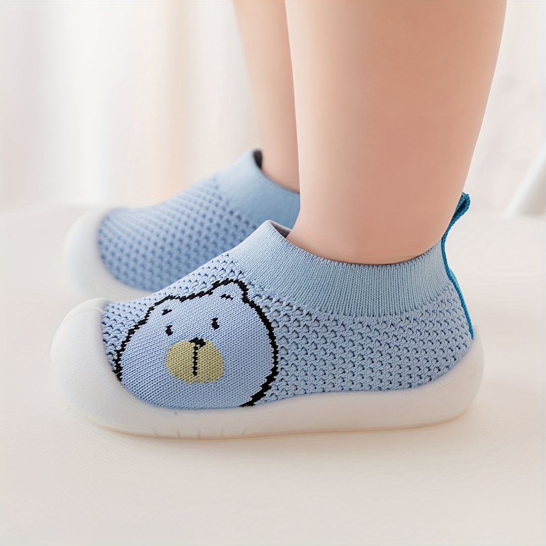 Adorable Bear Design Slip-On Sneakers for Babies & Toddlers - Lightweight, Breathable Mesh Fabric with Rubber Sole, Soft & Comfortable Low-Top Shoes for Boys & Girls, Baby Walking Shoes | Breathable Toddler Socks | Rubber Sole Shoes, Toddler Shoes