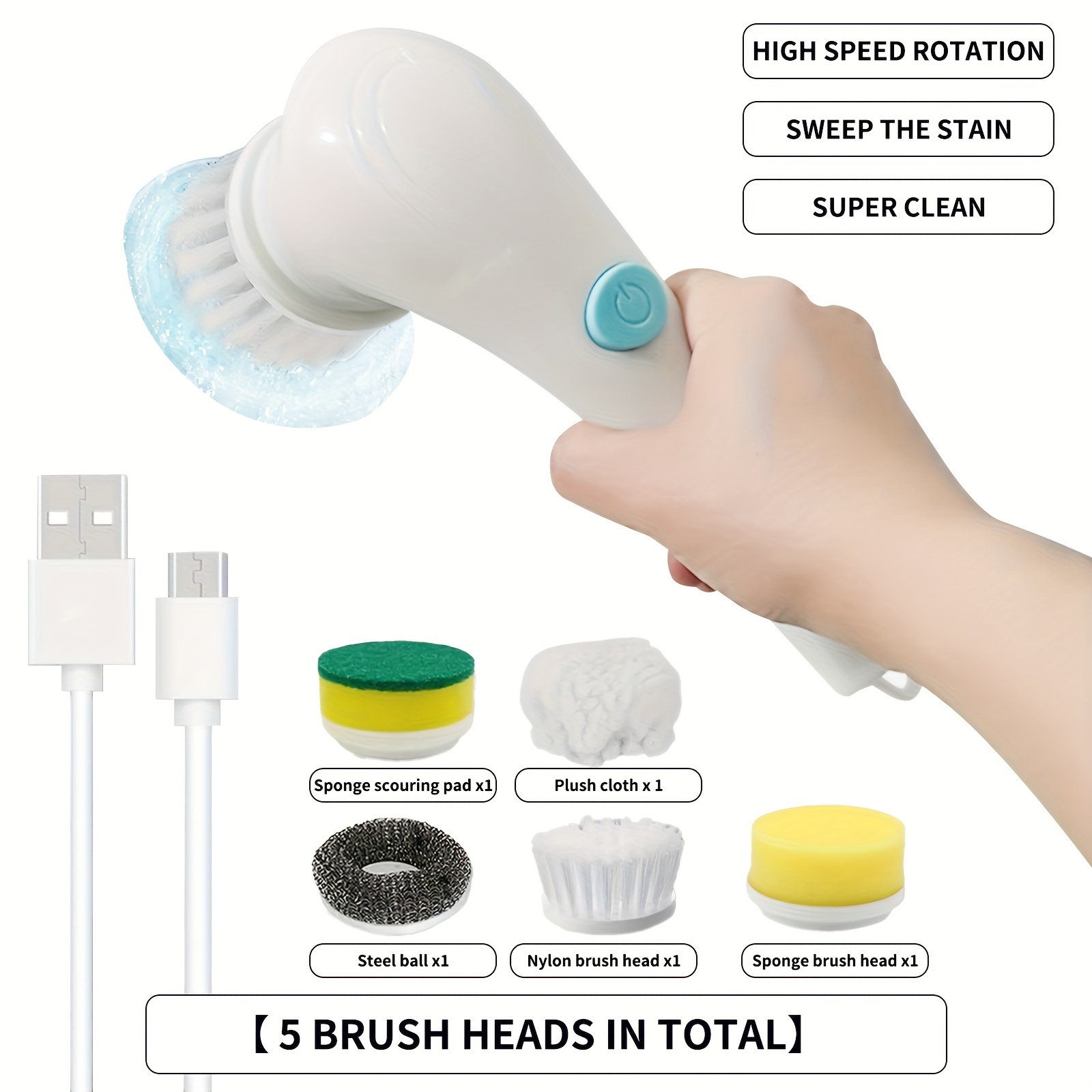 1pc Wireless Electric Spin Scrubber, Electric Shower Scrubber with