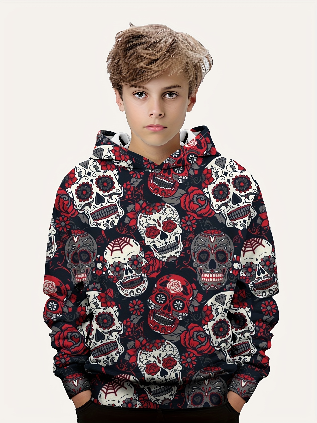 Halloween Skull And Crown Print Sweatshirt For Boys Casual - Temu Austria