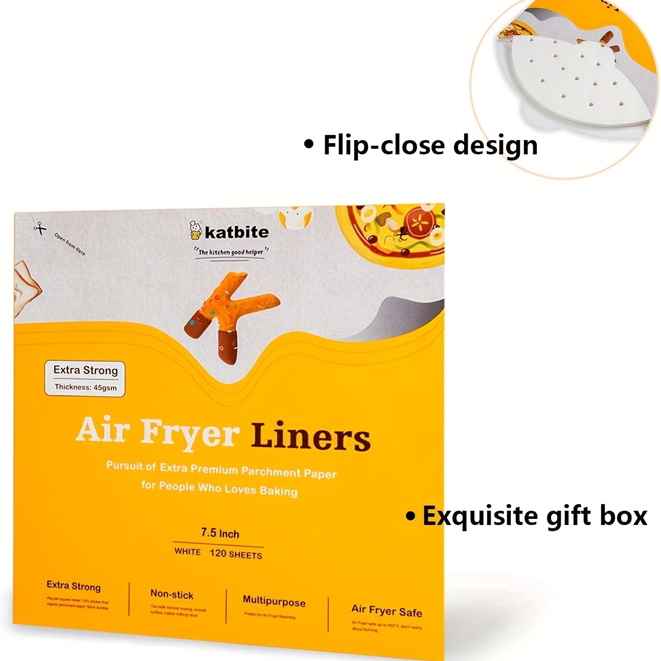 Katbite 120Pcs 9 Inch Air Fryer Liner Disposable Non-Stick Parchment Paper  Liner 