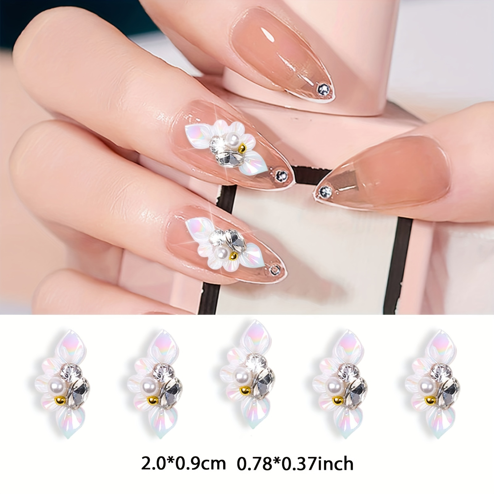 3d Flower Nail Charms Acrylic Flower Nail Art Rhinestones - Temu