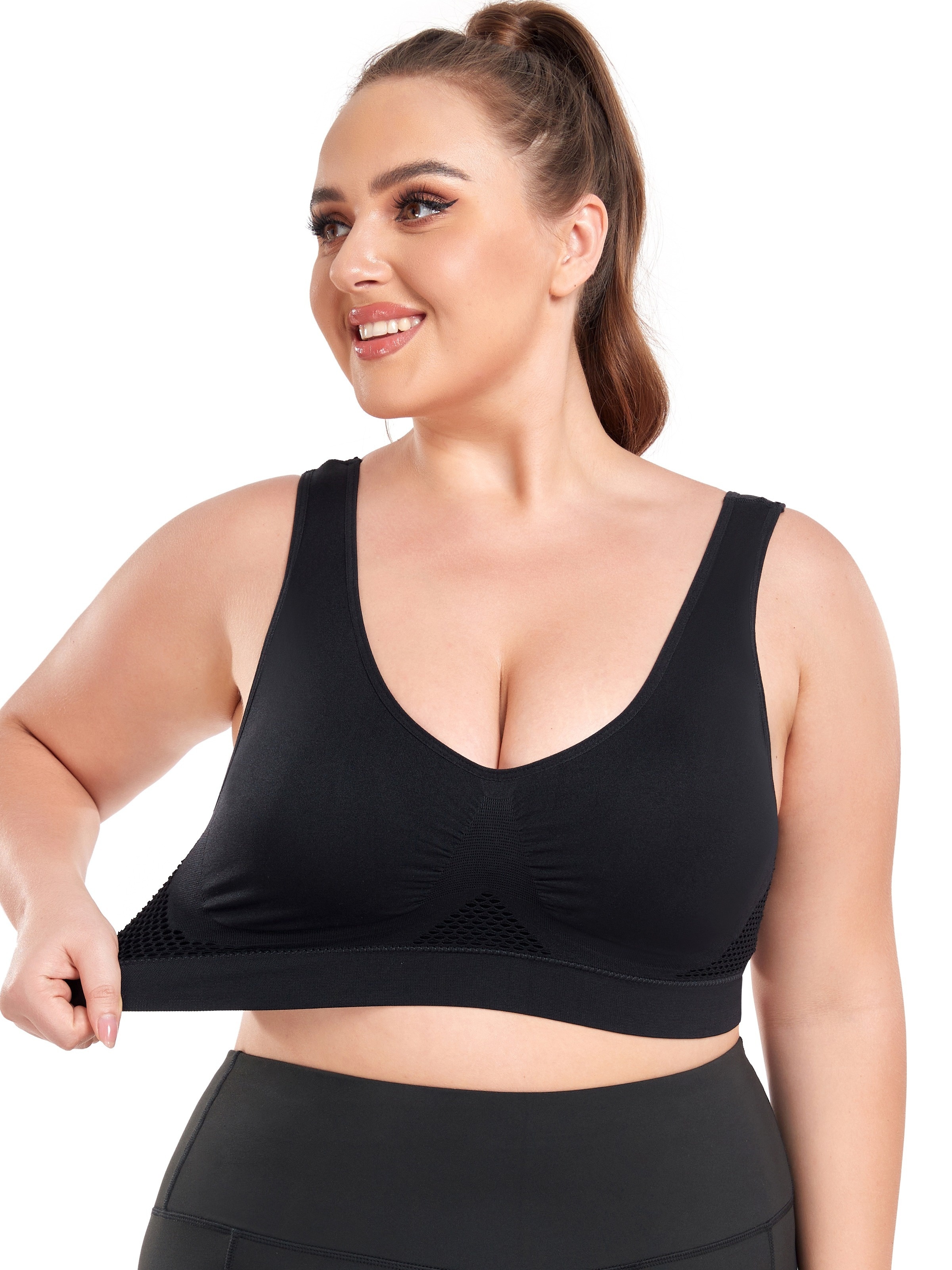 Plus Size Breathable Eyelet Solid Push Non Underwire Sports - Temu Canada