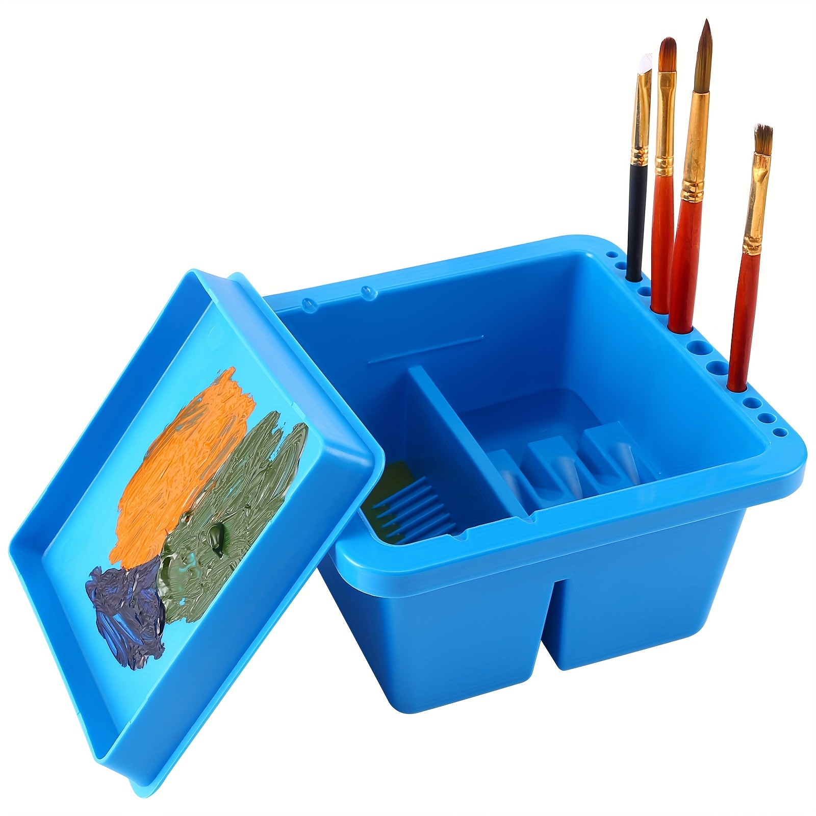 Multifunction Paint Brush Basin With Brush Holder Palette Lid Artist