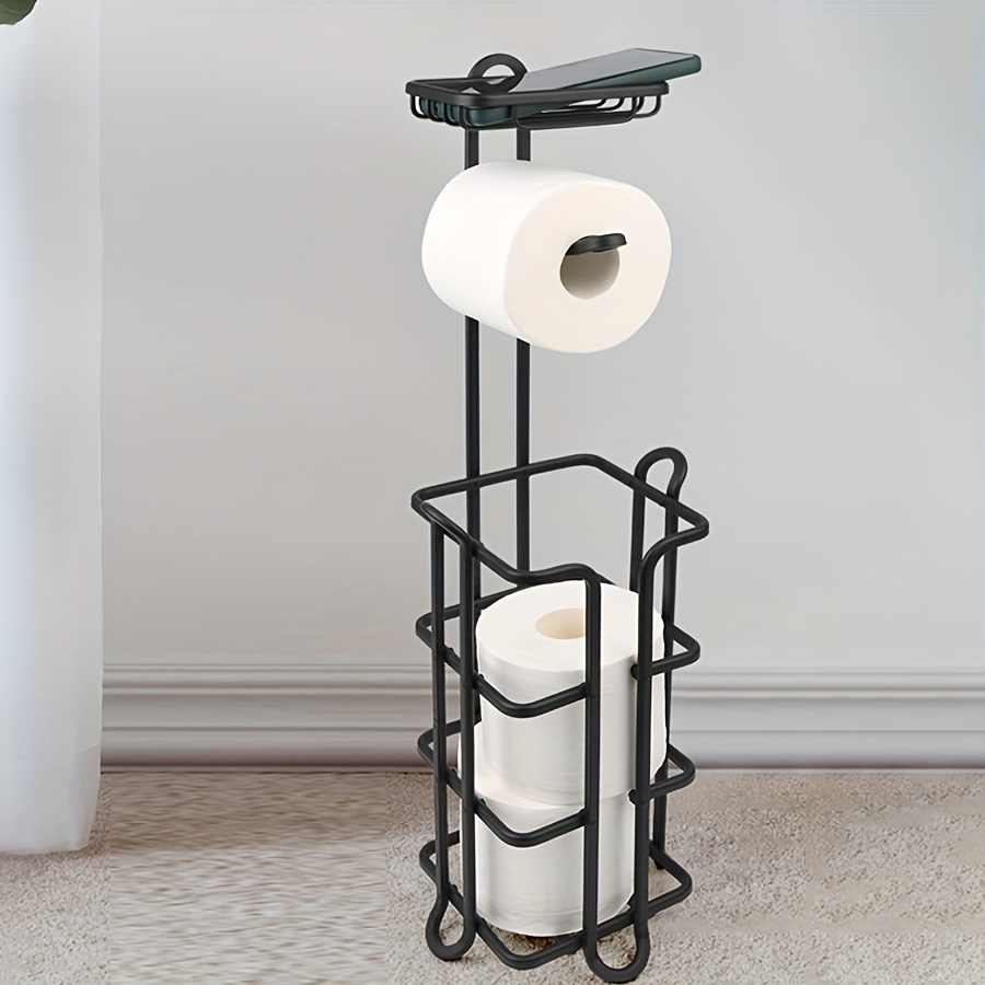 Toilet Paper Holder, Tissue Paper Roll Dispenser With Storage Shelf For  Toilet, Free Standing Toilet Paper Rack With Extra Shelf, Home Organization  And Storage Supplies, Bathroom Accessories - Temu