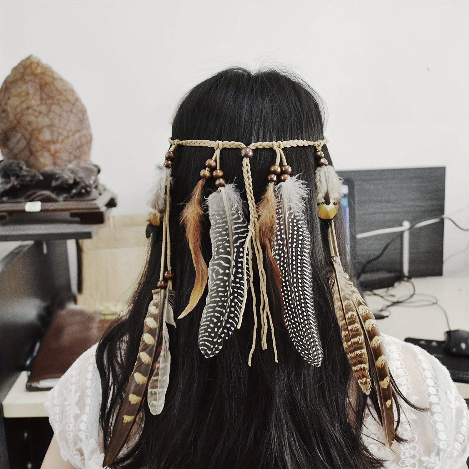 Diadema de plumas hippie indio bohemio, bandas para el pelo con borlas,  bohemias, para Halloween, para mujeres y niñas, corona para el pelo