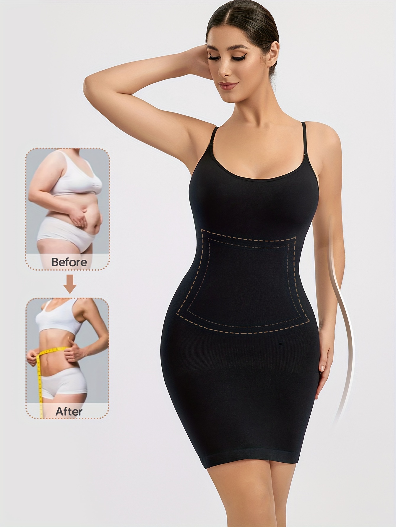 Seamless Shaping Slip Dress Tummy Control V Neck Slimming - Temu