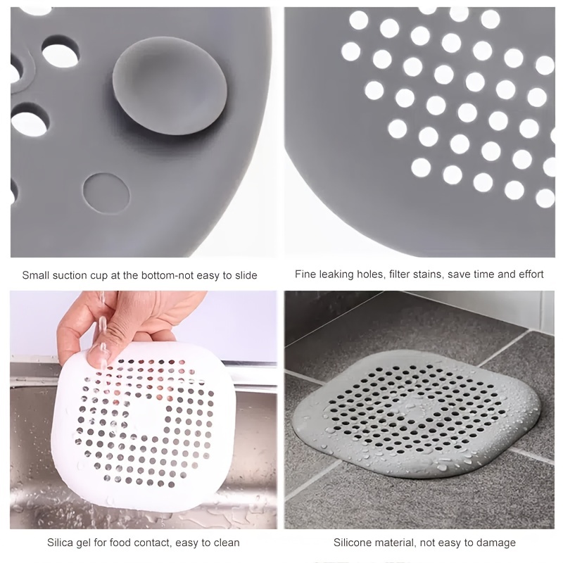 Bovinde Hair Drain Catcher,Square Drain Cover for Shower Silicone Hair  Stopper with Suction Cup,Easy to Install Suit for Bathroom,Batht