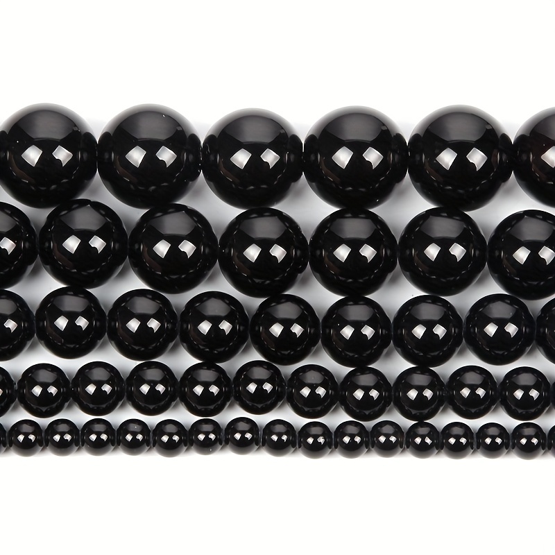 Matte Black Stone Round Loose Smooth Beads For Jewelry - Temu