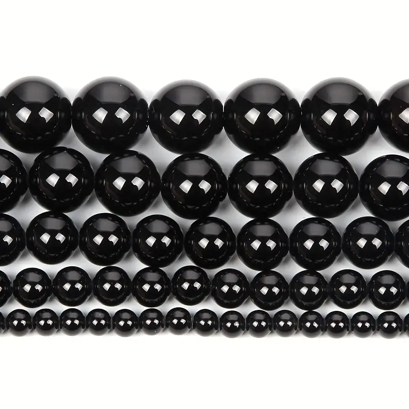 Black Gemstone Natural Stone Beads Bright Glossy Round - Temu