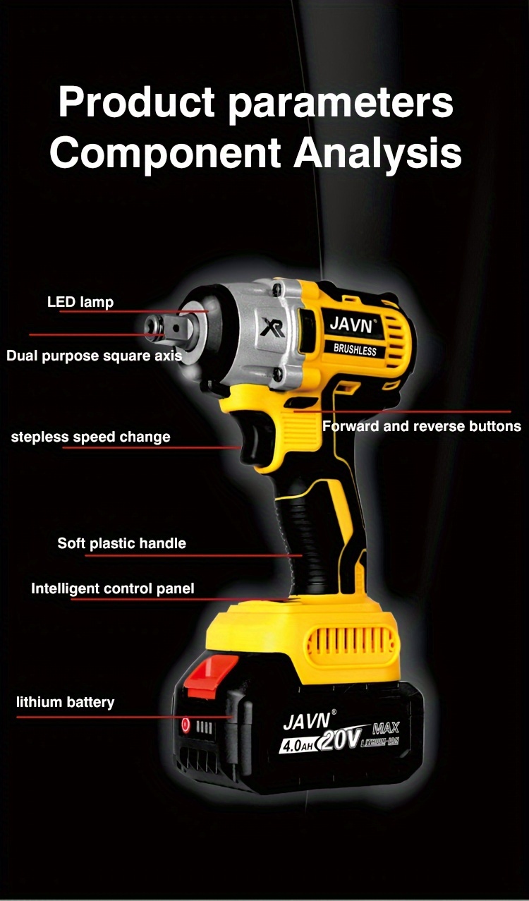 Javn 340n.m Electric Impact Wrench 20v Brushless Wrench - Temu