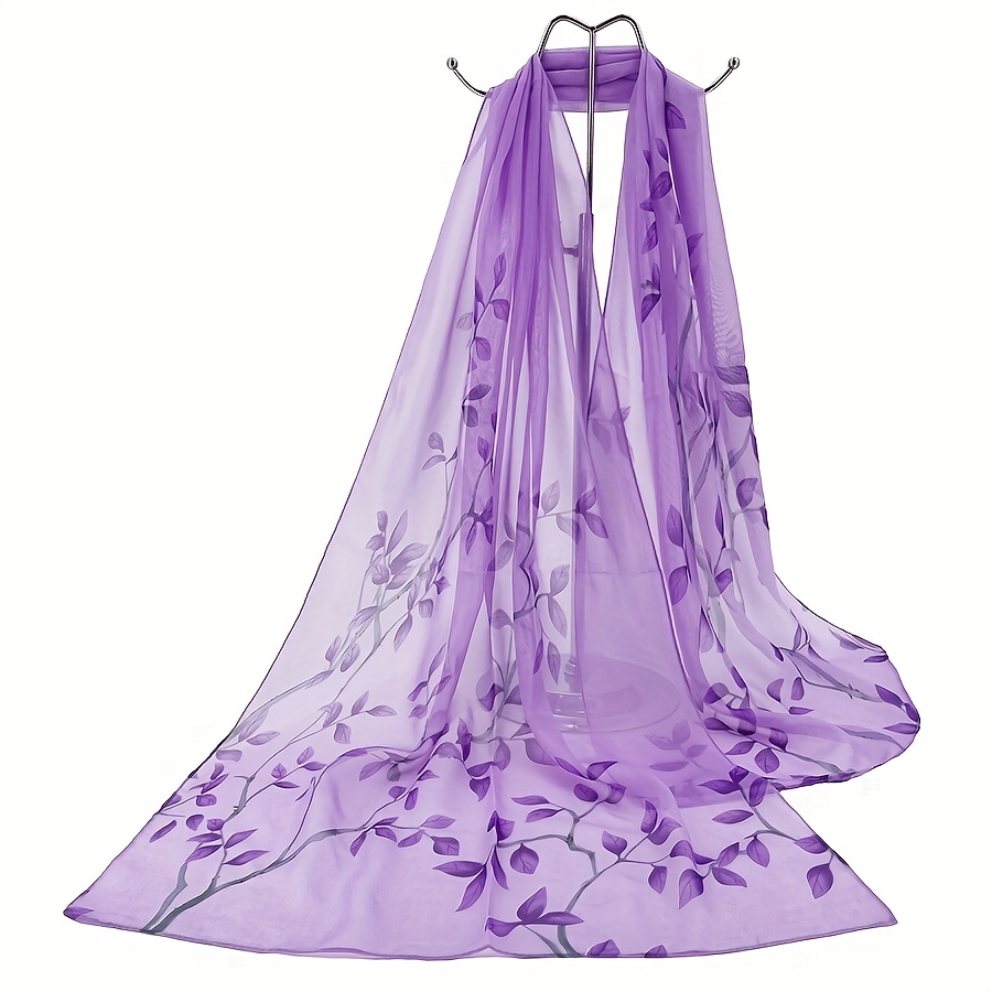 

Écharpe Châle à Imprimé Feuille et Branche en Chiffon Simulé, Écharpe de Protection Solaire pour la Plage, Écharpe de Plage, Accessoire de Vêtement Décontracté