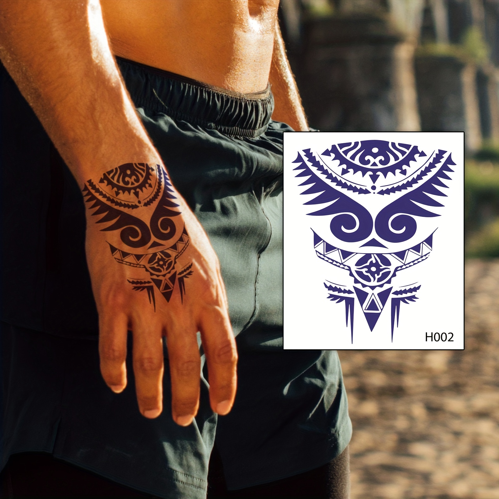 Men's Black Totem Arm Tattoo Sticker Waterproof Temporary Tattoo