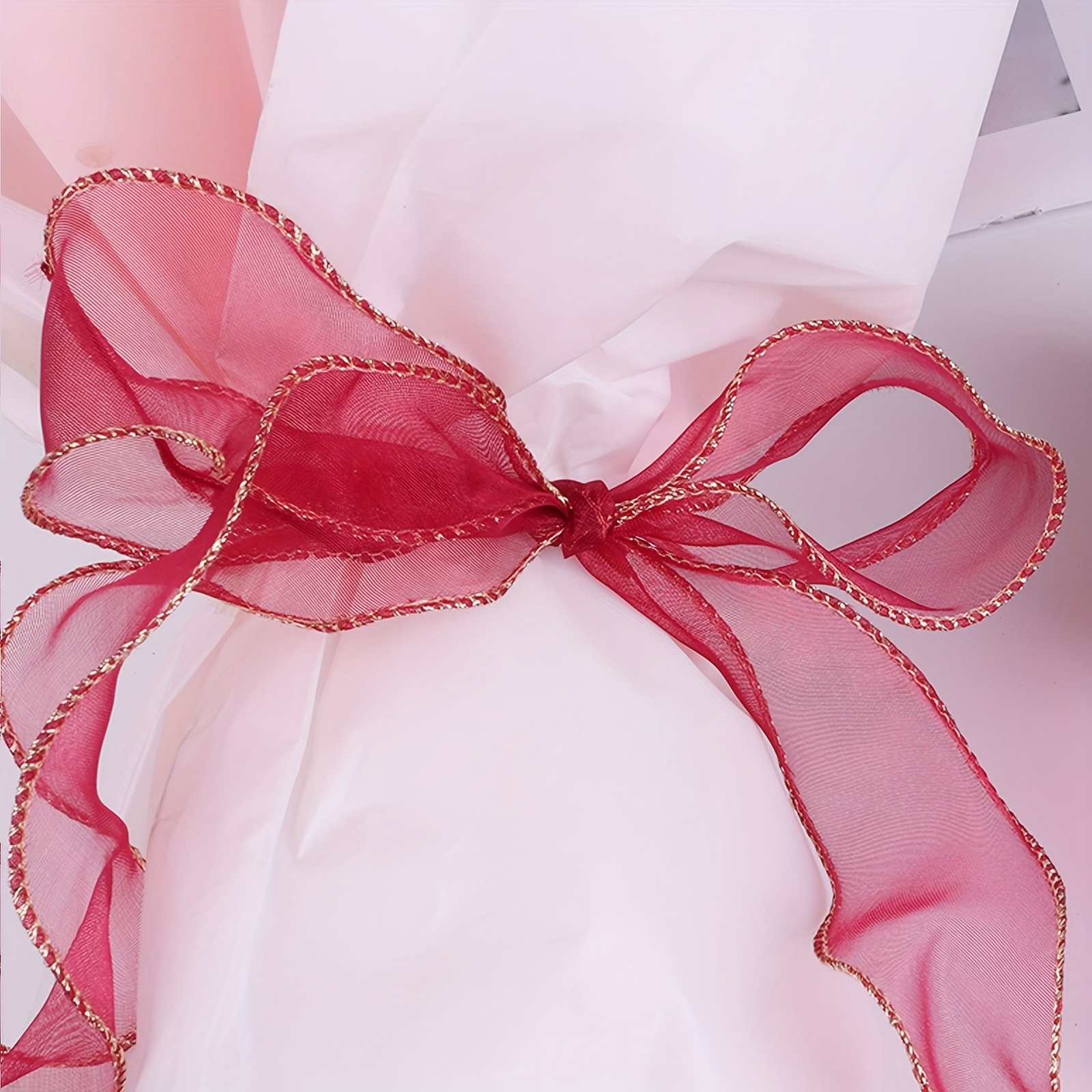 4cm Rolled Edge Mesh Ribbon For Flower Bouquet Gift Wrapping, Cake