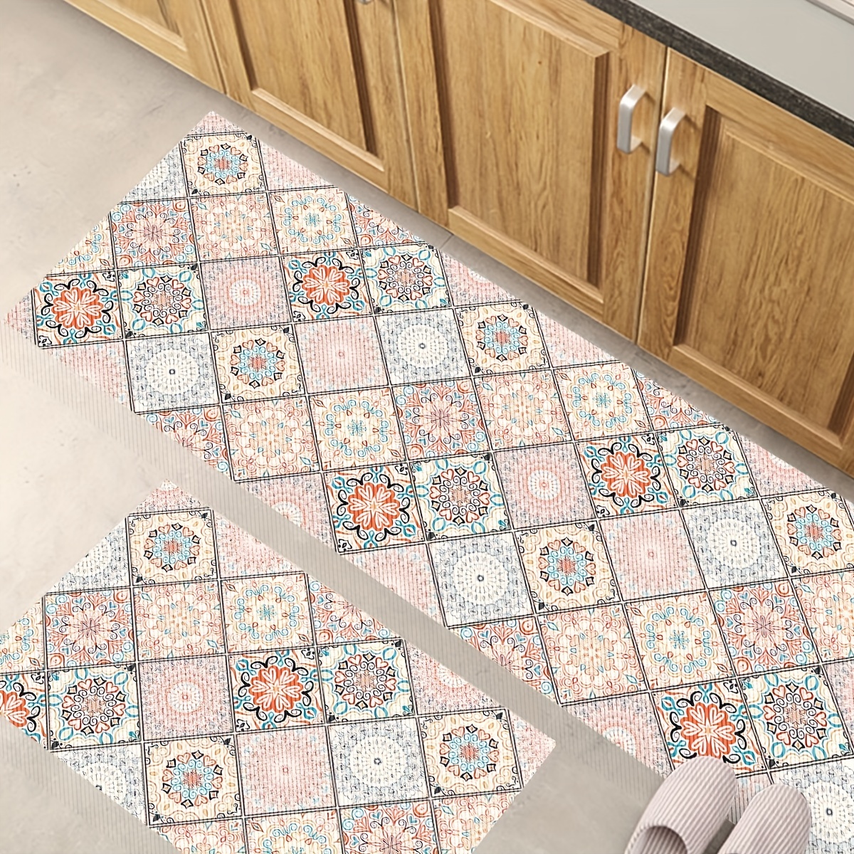 Moroccan Pattern, Twill Non-slip Kitchen Bathroom Floor Stickers