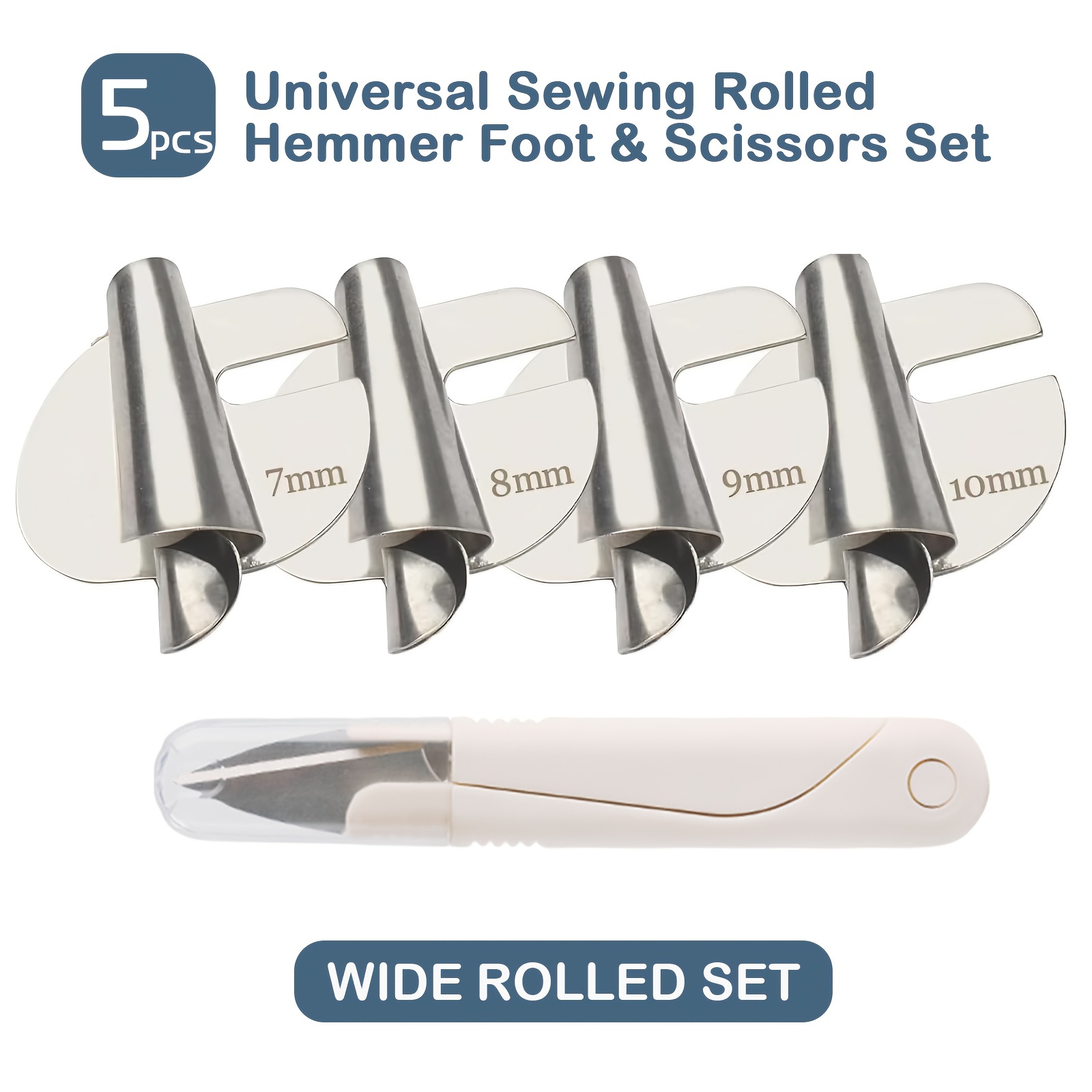 Sewing Rolled Hemmer Foot,Universal 3-10mm Wide Sewing Rolled Hem Presser  Foot,Home Industrial Curved Scroll Hemmer Foot,Rolled Hem Pressure Foot