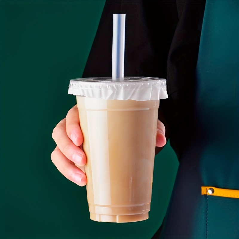 100 Pack] 16 oz Clear Plastic Cups with Flat Lids and Clear Straws,  Disposable Iced Coffee