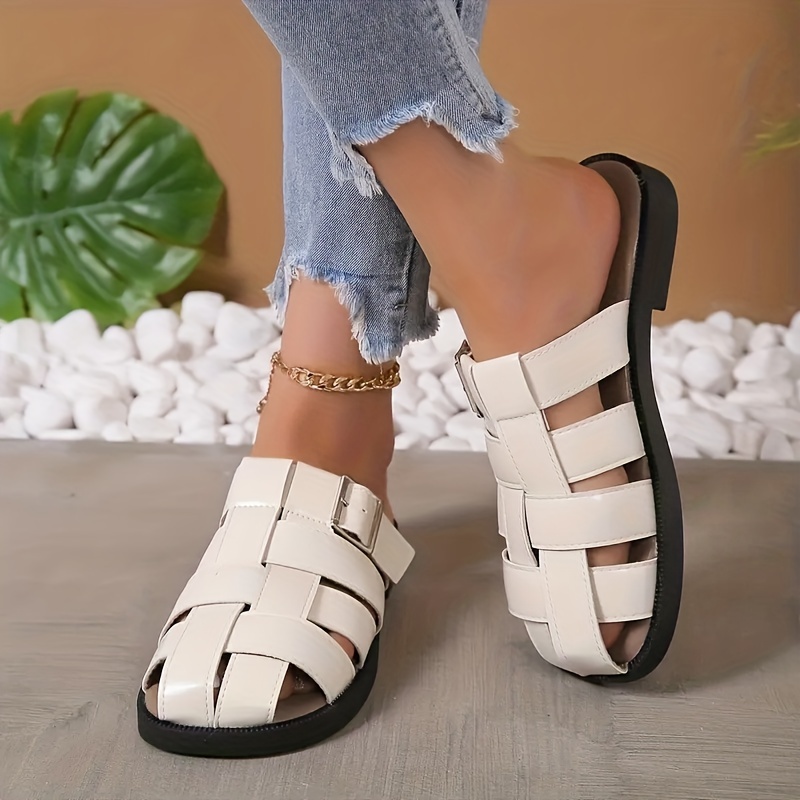 Women's Summer Flat Mules Closed Square Toe Slip on Backless