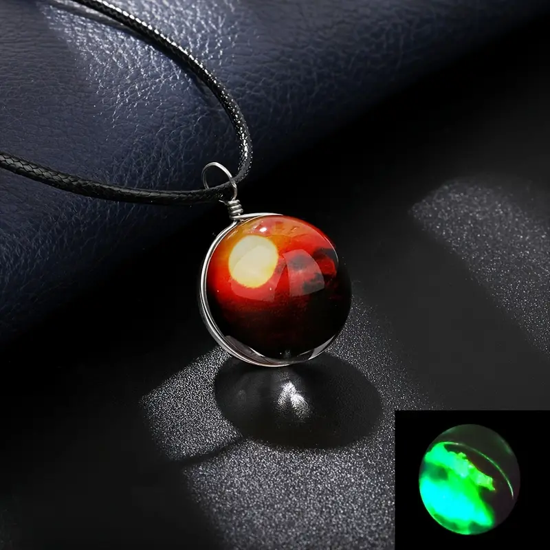 double sided glass ball pendant necklace time gem cosmic luminous necklace vintage statement necklace details 4