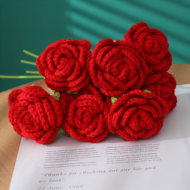 New Creative Crochet Wool Eternal Flower Rose Bouquet Gift - Temu