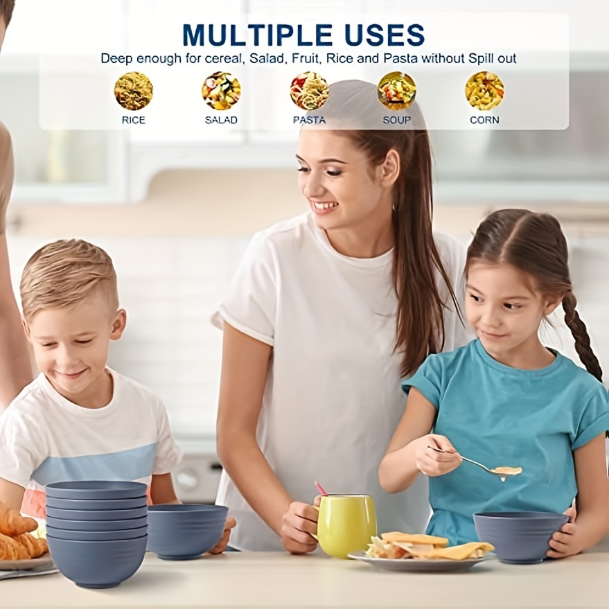 Blue Cereal Bowls 8 Pieces , Unbreakable Wheat Straw Bowls, Microwave and  Dishwasher Safe Reusable Bowls Set, for Ramen, Soup, Salad and more (22oz)