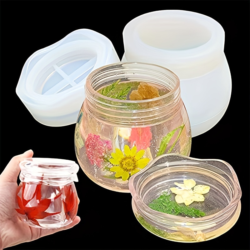 

1set Diy Pudding Jar Resin Molds With Lid Silicone Molds Storage Bottle For Honey, Jewellery Storage Jar, Candle Holder, Candy Container, Flower Pot Making