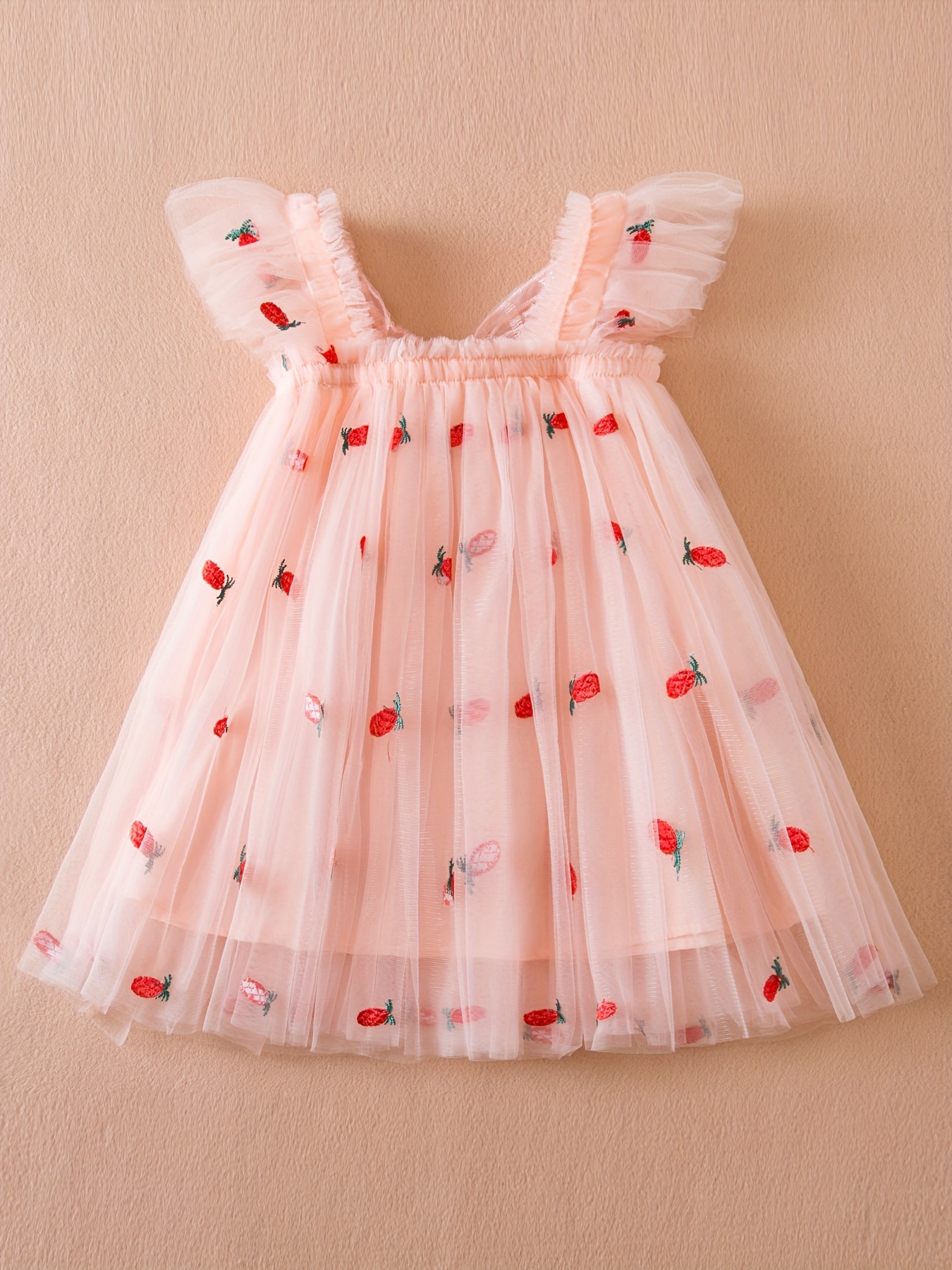 Toddler Baby Kids Girls Strawberry Ruched Dress Princess Dresses Clothes