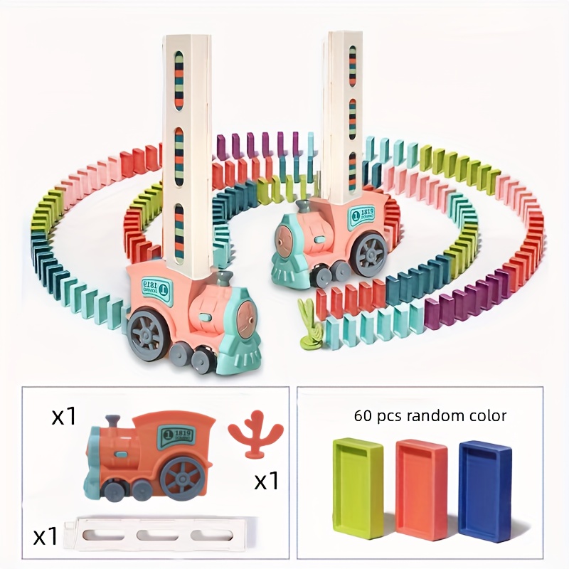 couleur ROSE (60PCS) Train électrique dominos pour enfants