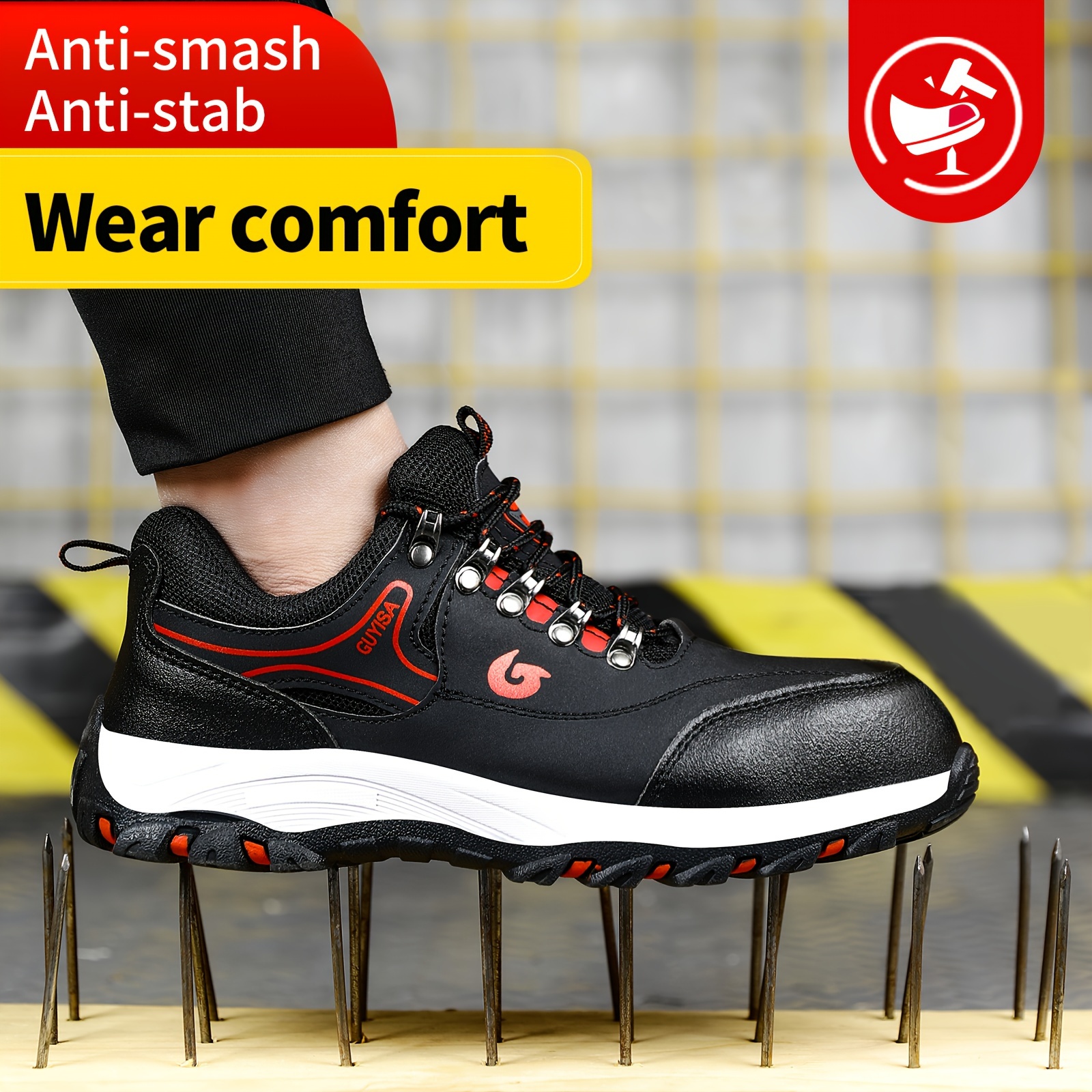 Zapatos de seguridad para hombre con punta de acero, a prueba de golpes y  perforaciones de goma, ideales para portátiles y cómodos para