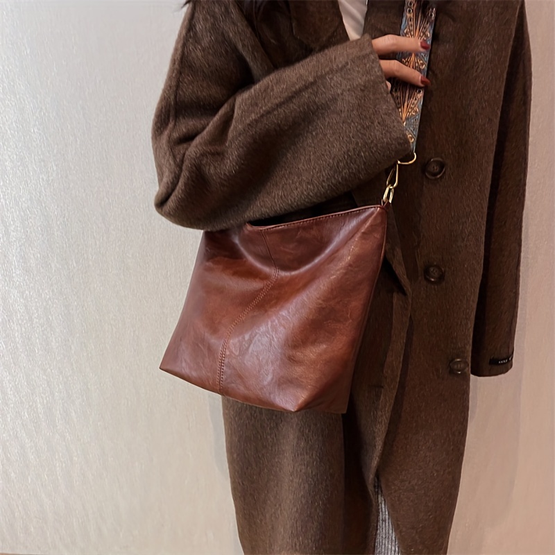Geometric Strap Hobo Bag Large Capacity Soft PU Leather Crossbody Bag