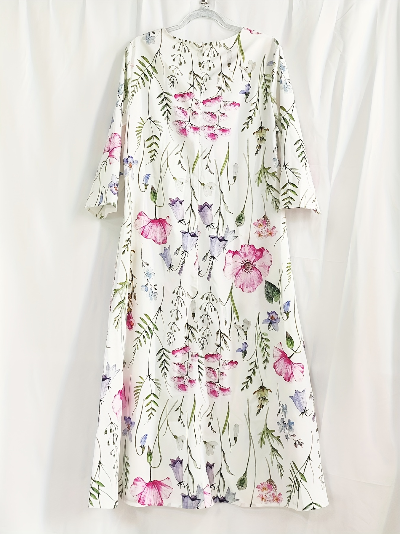 Платье с круглым вырезом с цветочным принтом, элегантное платье с рукавами 3/4, женская одежда