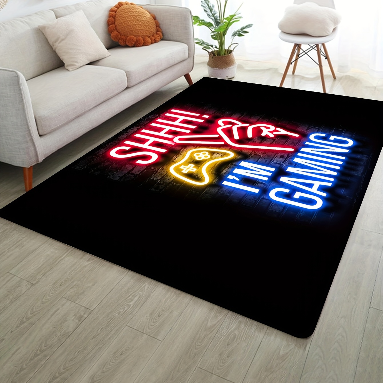 DouZhe Black Eat Sleep Games Stickers Pattern Area Rugs Non-Slip Machine  Washable Floor Mat, Eat Sleep Games Tags Old School Stickers Style Carpet