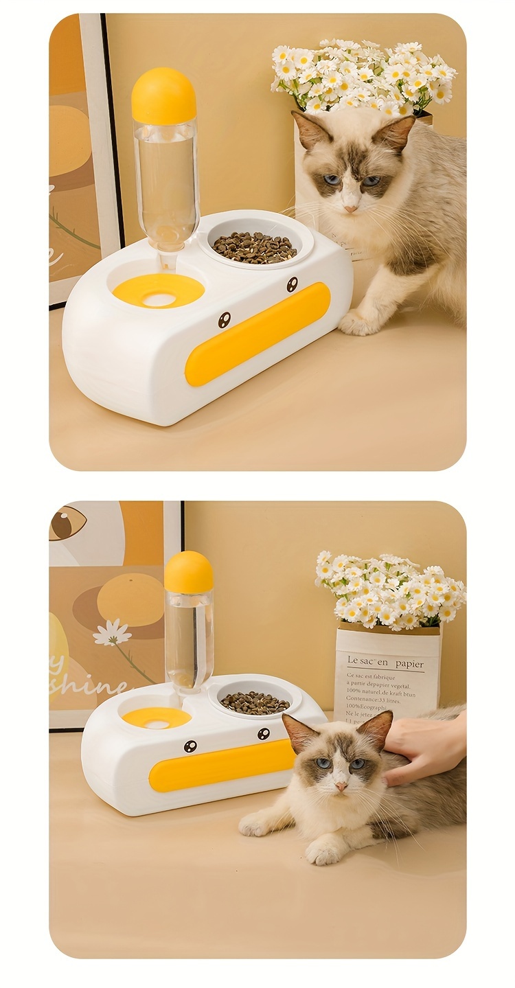 Cute Duck Design Elevated Cat Double Bowls, Raised Cat Feeder Stand With  Tilted Cat Bowls And Gravity Water Bottle For Indoor Cats Dogs - Temu